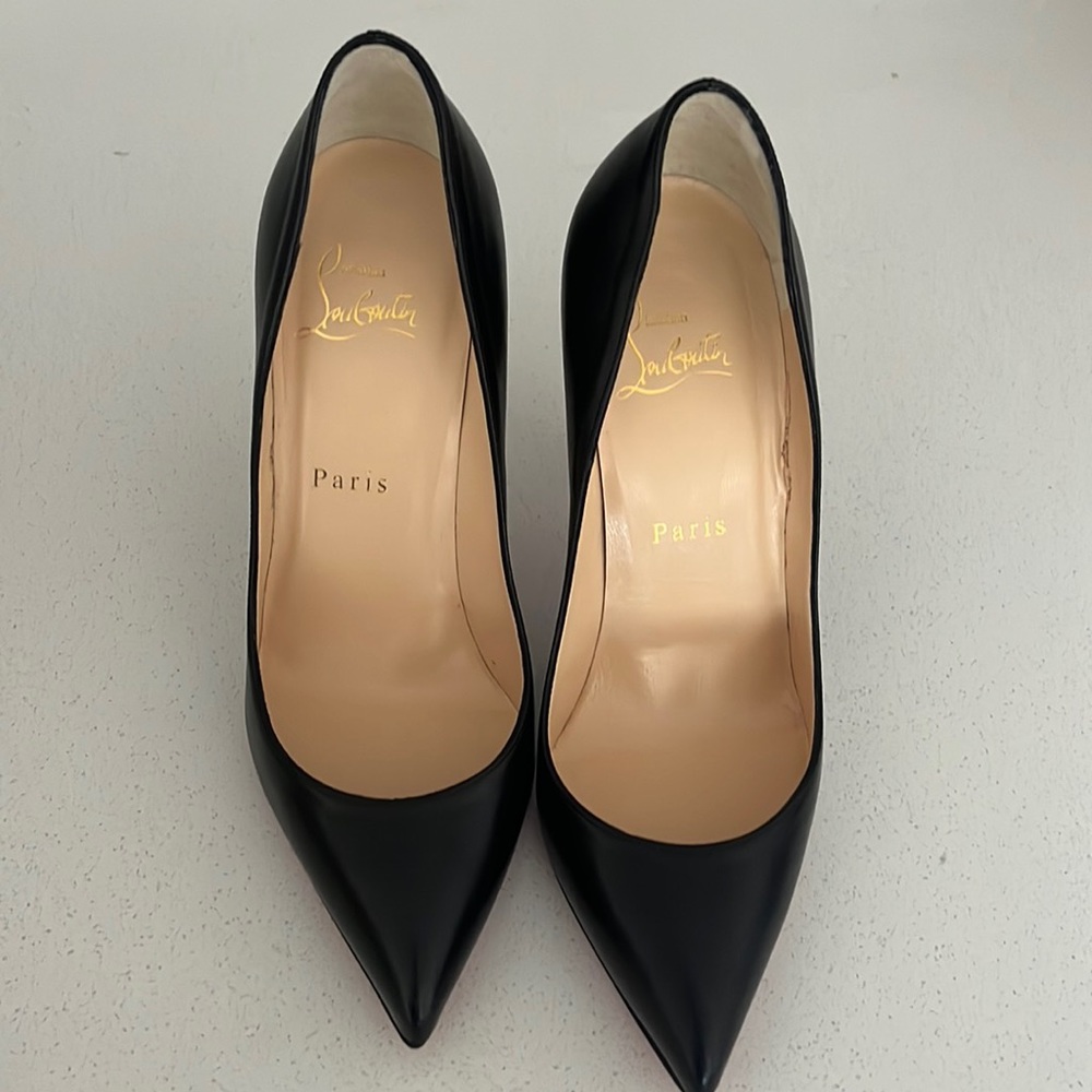 Pigalle Follies Leather 100mm, Red Sole High-Heel pumps, Black, size 7